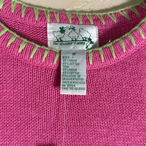 Quacker Factory pink flamingo short-sleeve ramie/cotton blend sweater NWT. - Picture 4 of 8